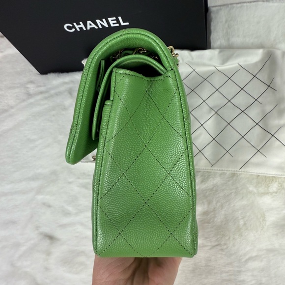 Chanel Green Caviar Small Classic Flap with Gold Hardware  Brand New - Picture 3 of 14